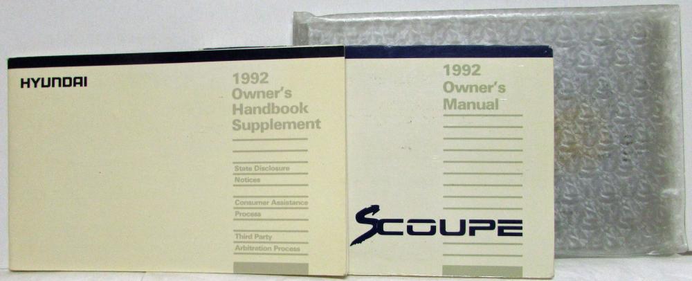1992 Hyundai Scoupe Owners Manual and Handbook Supplement in Case