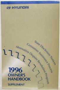 1996 Hyundai Accent Owners Manual and Handbook Supplement