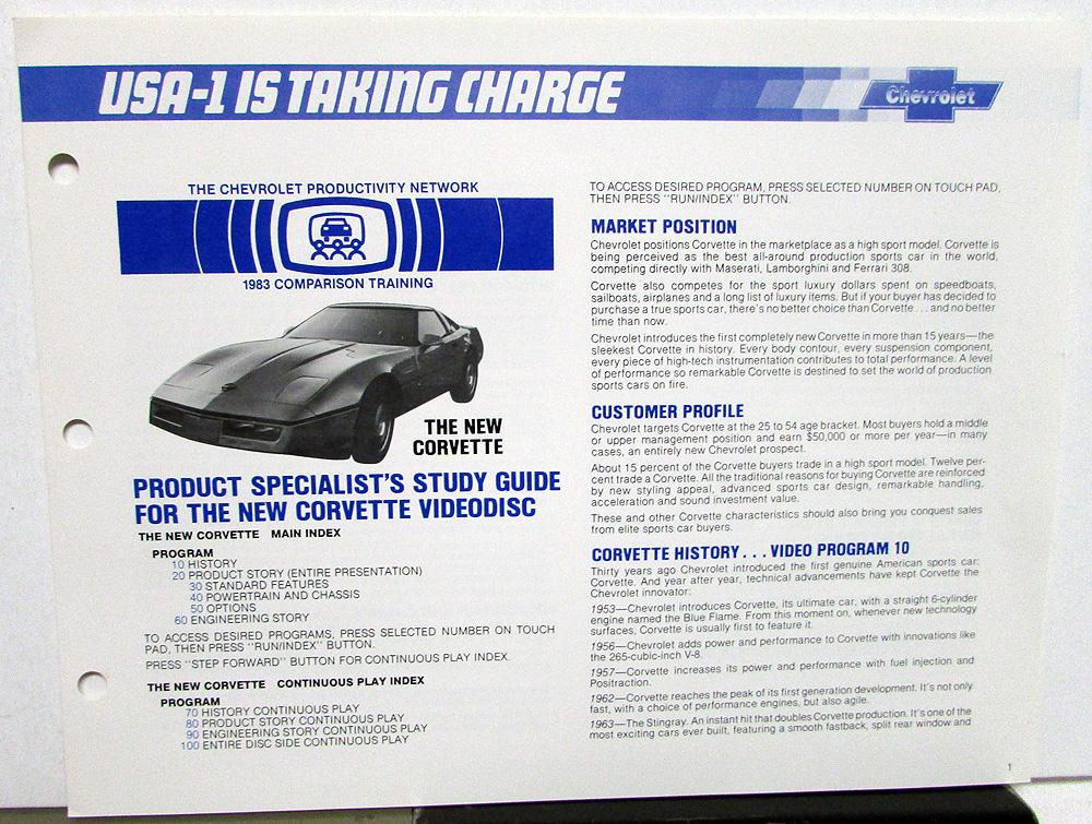 1983 Chevrolet Dealer Sales New 84 Corvette Product Study Guide For Videodisc