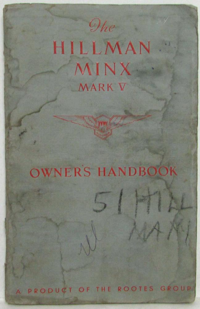 1954-1955 Hillman Minx Mark V Owners Handbook Manual
