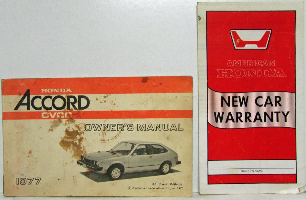 1977 Honda Accord CVCC Owners Manual with New Car Warranty Tri-fold