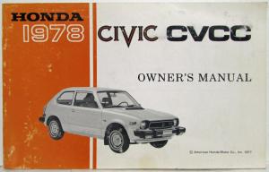 1978 Honda Civic CVCC Owners Manual with Sales and Service Directory