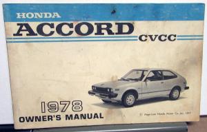 1978 Honda Accord CVCC Owners Manual Care & Operation Instructions