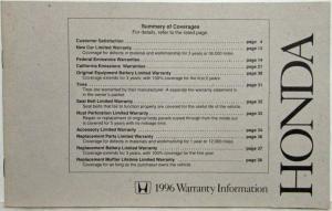 1996 Honda Warranty Information Manual