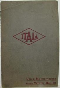 1920 Itala Della Vettura Mod 50 Owners Manual Front Cover and Title Page