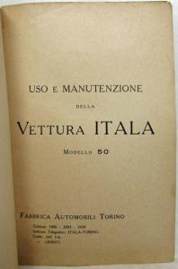 1920 Itala Della Vettura Mod 50 Owners Manual Front Cover and Title Page