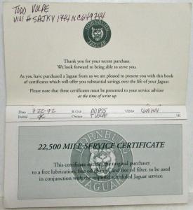 1992 Jaguar XJ Service Certificate Book from Hornburg Jaguar