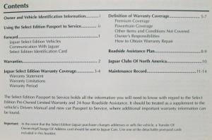 1995 Jaguar Select Edition Royal Charter Care Passport to Service Warranty