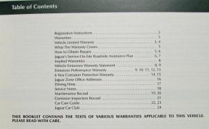 1995 Jaguar Select Edition Royal Charter Care Passport to Service Warranty