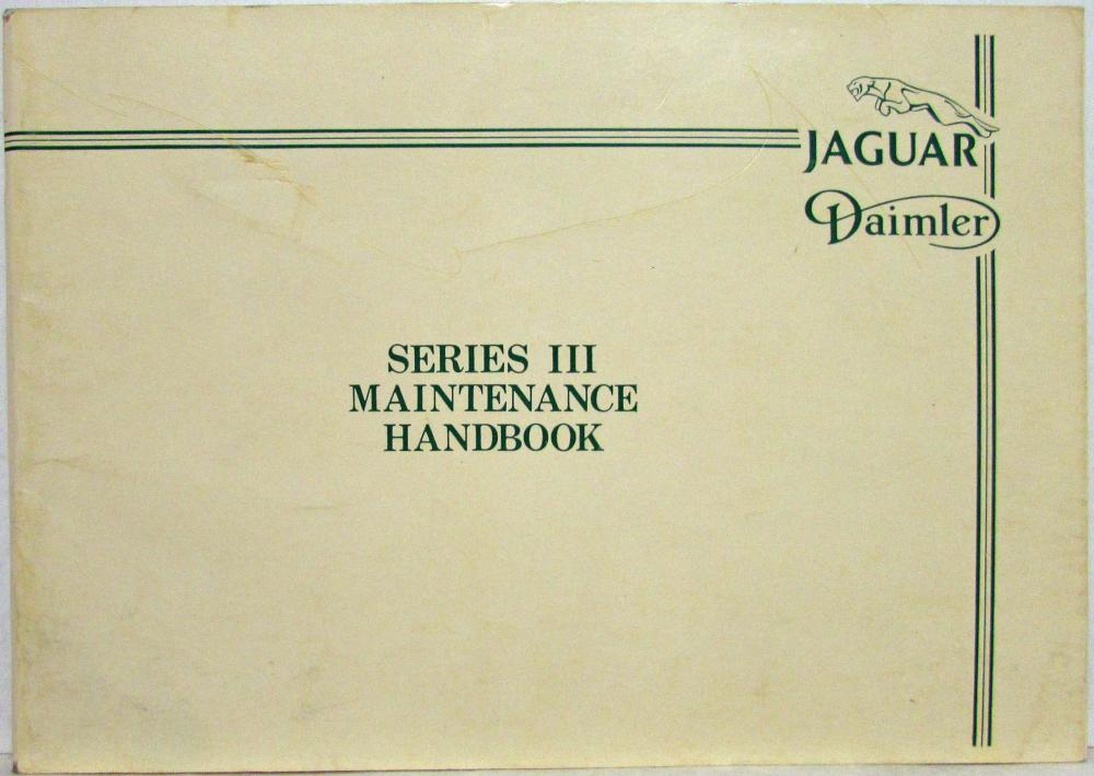 1984 Jaguar Daimler Series III Maintenance Handbook Owners Manual