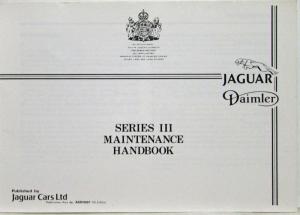 1984 Jaguar Daimler Series III Maintenance Handbook Owners Manual