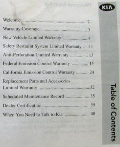 2000 Kia Sephia Owners Manuals in Plastic Pouch