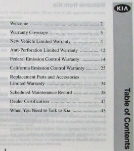 2004 Kia Optima Owners Manuals in Plastic Pouch