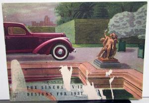 1937 Lincoln V 12 Custom Willoughby LeBaron Brunn Color Sales Brochure Original