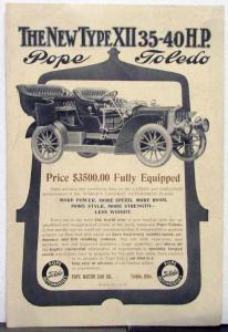 1906 Pope Toledo Type XII 35 40 HP Sales Brochure Folder Original
