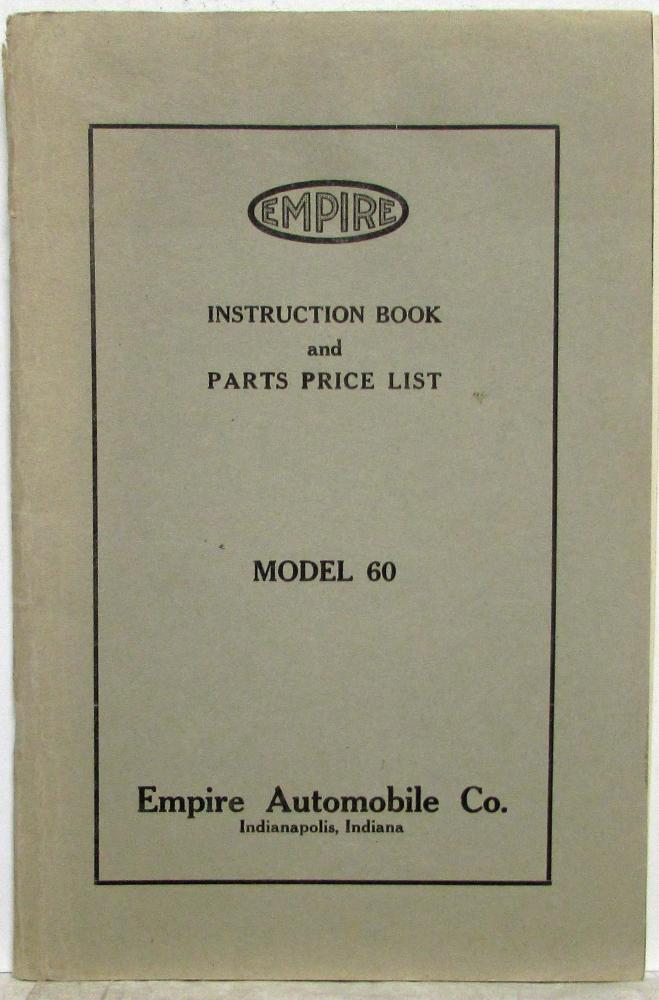 1916-1917 Empire Model 60 Instruction Book and Parts Price List