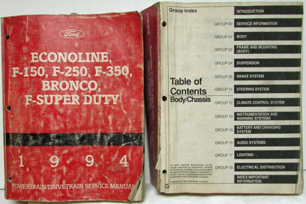 1994 Ford Econoline F150 thru F350 Bronco FSuper Duty Service