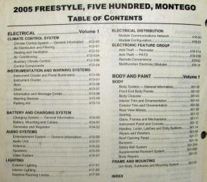 2005 Ford Freestyle Five Hundred & Mercury Montego Service Manual Vol 1 & 2