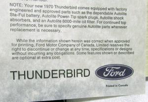 1970 Ford Thunderbird Canadian Dealer Prestige Sales Brochure Large English Text