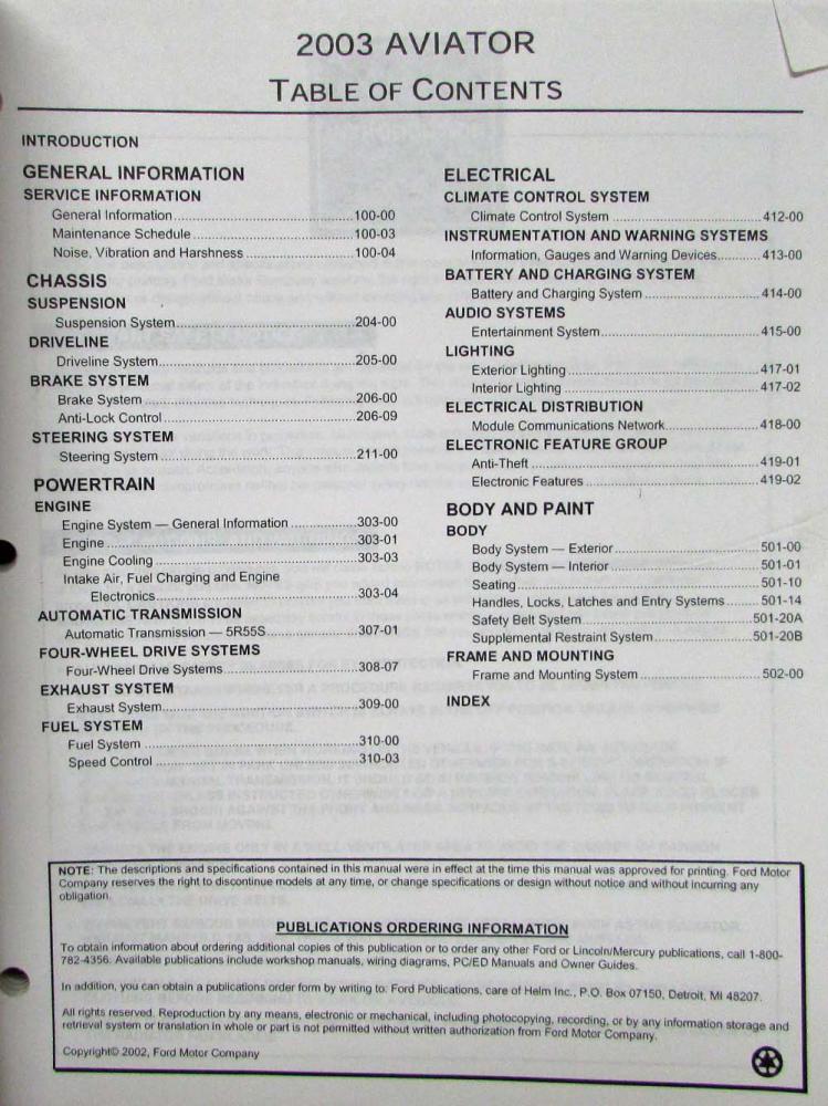 2003 LINCOLN AVIATOR SERVICE MANUAL PDF visual data 3