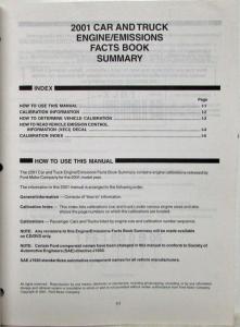 2001 Ford Lincoln Mercury Car & Truck Engine Emissions Facts Book Summary