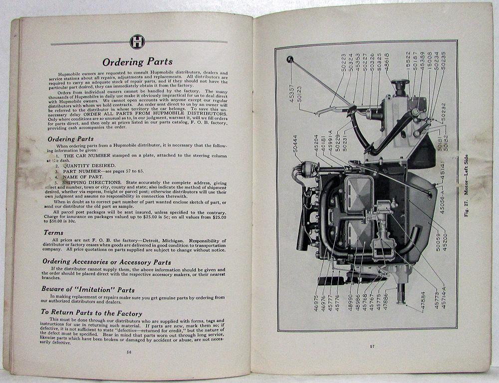 1924 1925 Hupmobile 4 Cyl Series R 5th Edition Instruction Owners