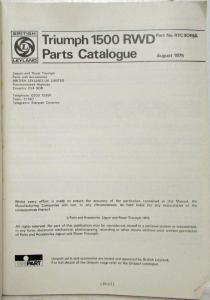 1975-1976 Triumph 1500 RWD Car Parts Book List Manual Catalogue