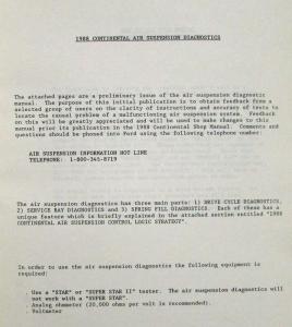 1988 Lincoln Continental Preliminary Air Suspension Diagnostics Service Manual