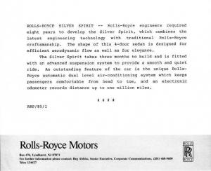 1986 Rolls-Royce Silver Spirit Press Photo and Release 0012