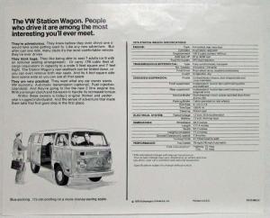 1976 Volkswagen VW Station Wagon Spec Sheet