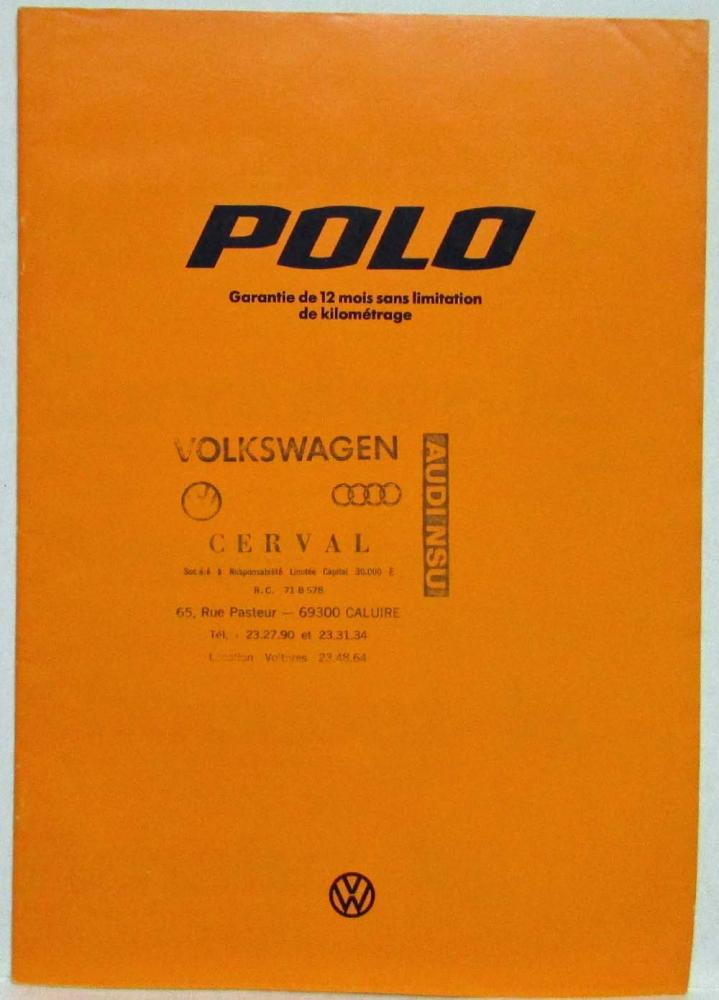 1976 Volkswagen Vw Polo Sales Brochure French Text