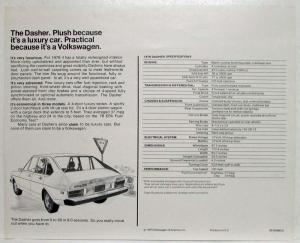 1976 Volkswagen VW Dasher Spec Sheet