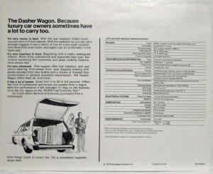 1976 Volkswagen VW Dasher Wagon Spec Sheet
