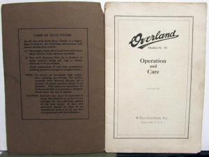 1925-1926 Overland Models 91 - 92 Operation and Care Owners Manual