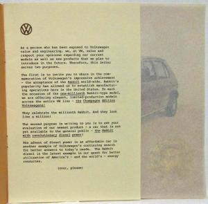 1977 Volkswagen VW Champagne Edition Models - 1 Millionth Rabbit Sales Brochure