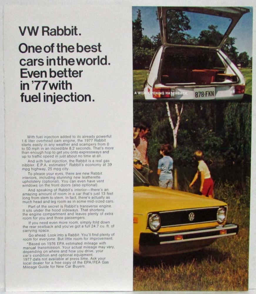 1977 Volkswagen VW Rabbit Folding Spec Sheet