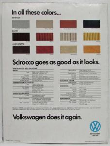 1978 Volkswagen VW Scirocco Goes as Good as It Looks Sales Folder/Poster