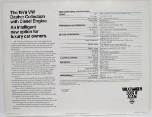 1979 Volkswagen VW Dasher Collection with Diesel Engine Spec Sheet