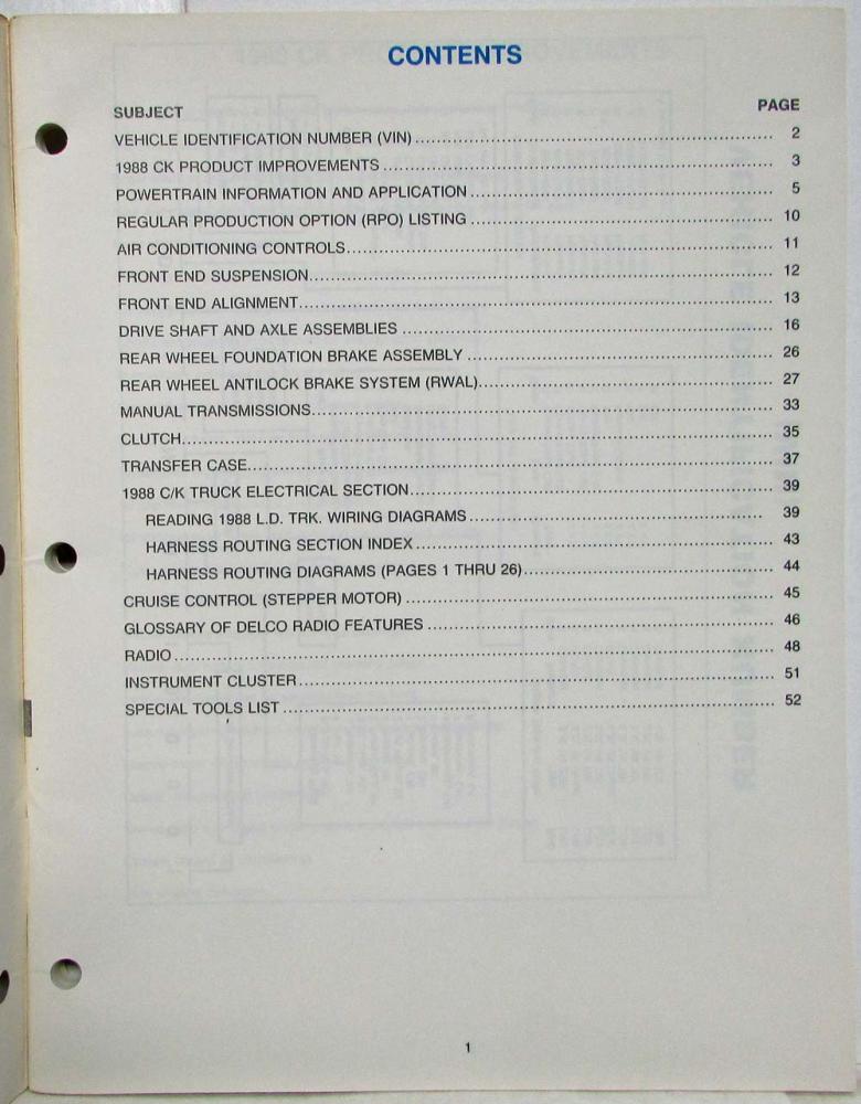 thumbnail image 2 of 1988 Chevrolet C/K Pickup Truck Owners Manual – User Guide, Reference Operator Book, BISHKO 2 of 6