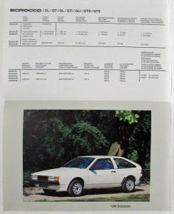 1982 Volkswagen VW Scirocco by Karmann Multi-Language Spec Sheet Folder