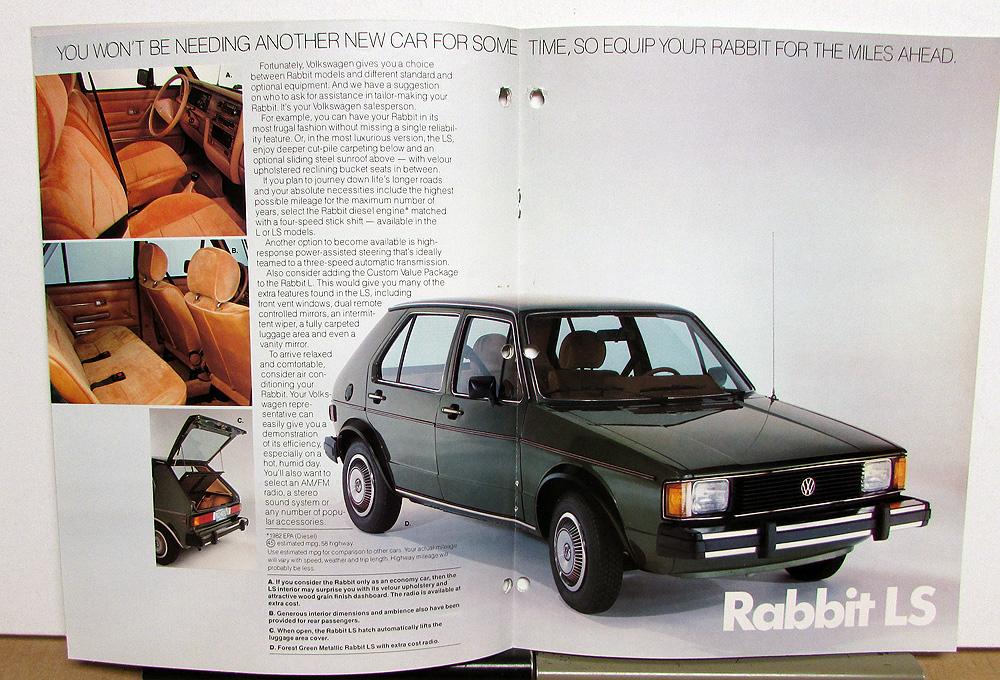 NOS Original 8 Page 1982 Volkswagen VW Rabbit Sales Brochure 82 W64-002-6021