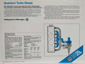 1982 Volkswagen VW Quantum Turbo Diesel Spec Sheet