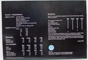 1983 Volkswagen Formel E Fuel Save Cars Sales Brochure - UK Market