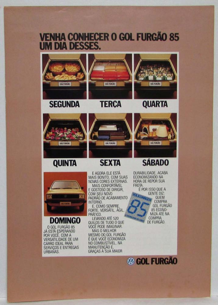 1985 Volkswagen VW Gol Van Spec Sheet - Portuguese Text