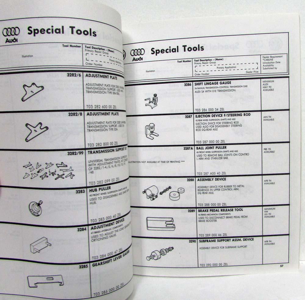 1996 Volkswagen VW Audi Special Tools Catalog