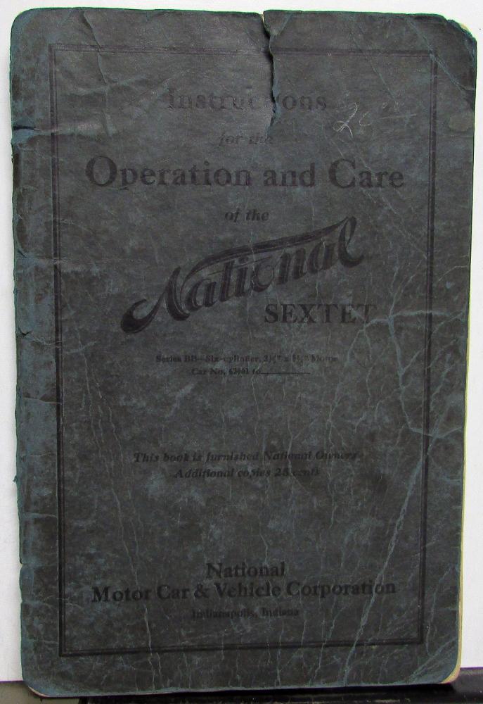 1922 National Sextet Series BB Operation Care Owners Manual Parts List