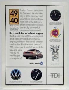 1998 Volkswagen VW Jetta TDI Can Drive 710 Miles Non-Stop Sales Sheet