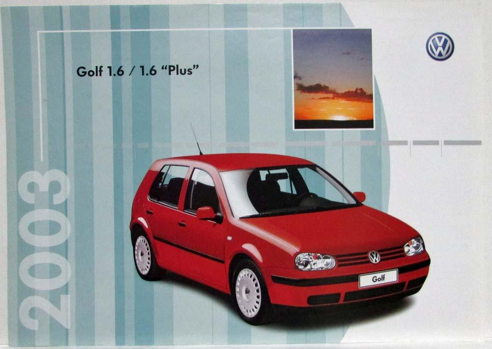 2003 Volkswagen VW Golf 1.6 and 1.6 Plus Spec Sheet - Portuguese Text