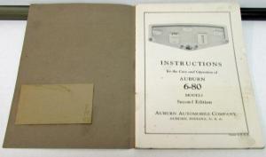 1929 Auburn 6-80 Second Ed Instructions Care Operation Owners Manual