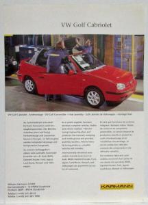 2000-2005 Volkswagen VW Golf Cabriolet by Karmann Sales Sheet - Multi-Language